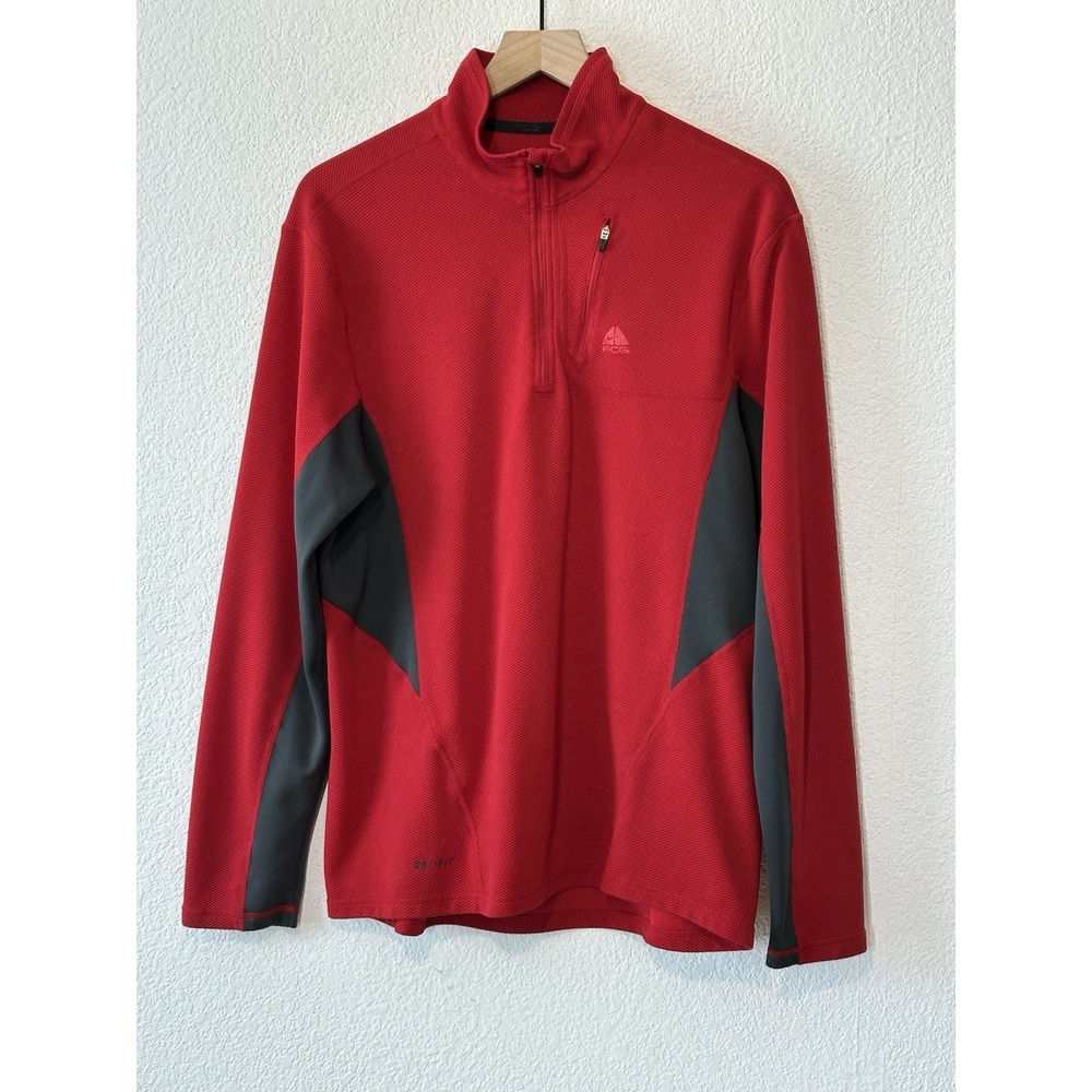Nike ACG Red Waffle Knit 1/4 Zip  Pullover Dri Fit Size L  Golf  Running Casual‎